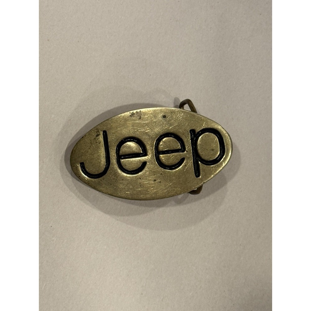 Jeep Vintage VTG Stamped Solid Brass Oval Belt Buckle Collector Collectible